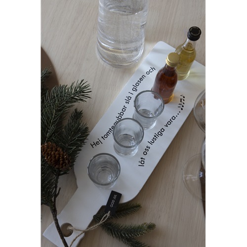 Träbricka jul för Shots, glas ingår