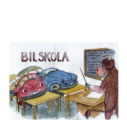 Vykort Bilskola 