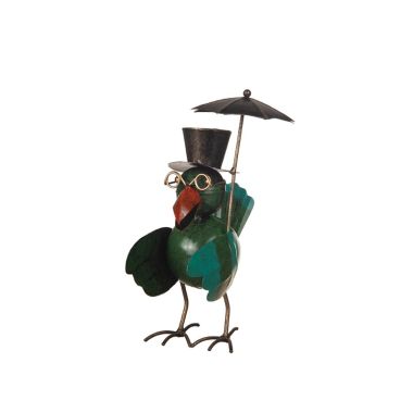 <span class="jp_product_title">Grön fågel med paraply i hamrad plåt</span>