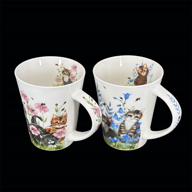 Mugg Katt med blå blommor