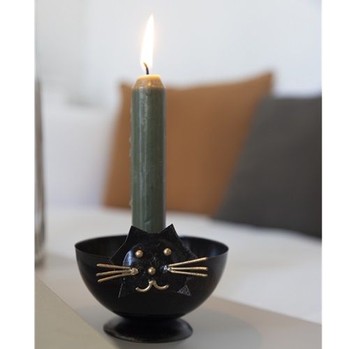 Ljusstake katt i hamrad plåt